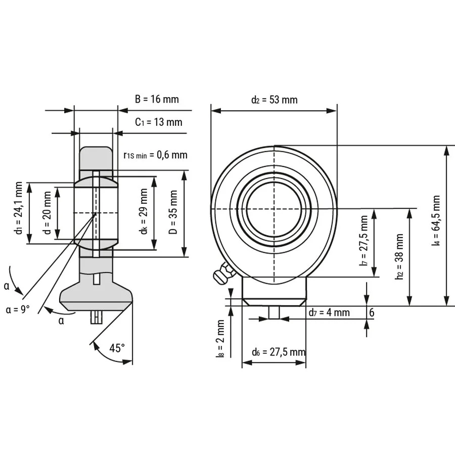 شمای فنی یاتاقان مفصلی T.A.C.220