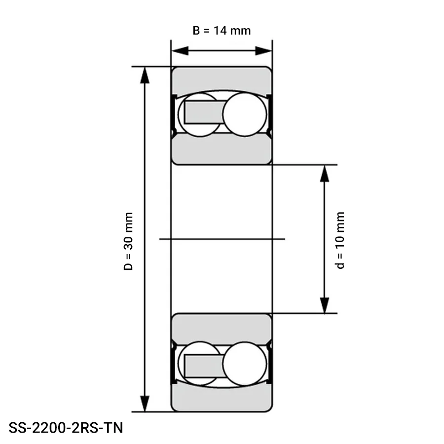 شمای فنی بلبرینگ خود تنظیم SS 2200 2RS TN