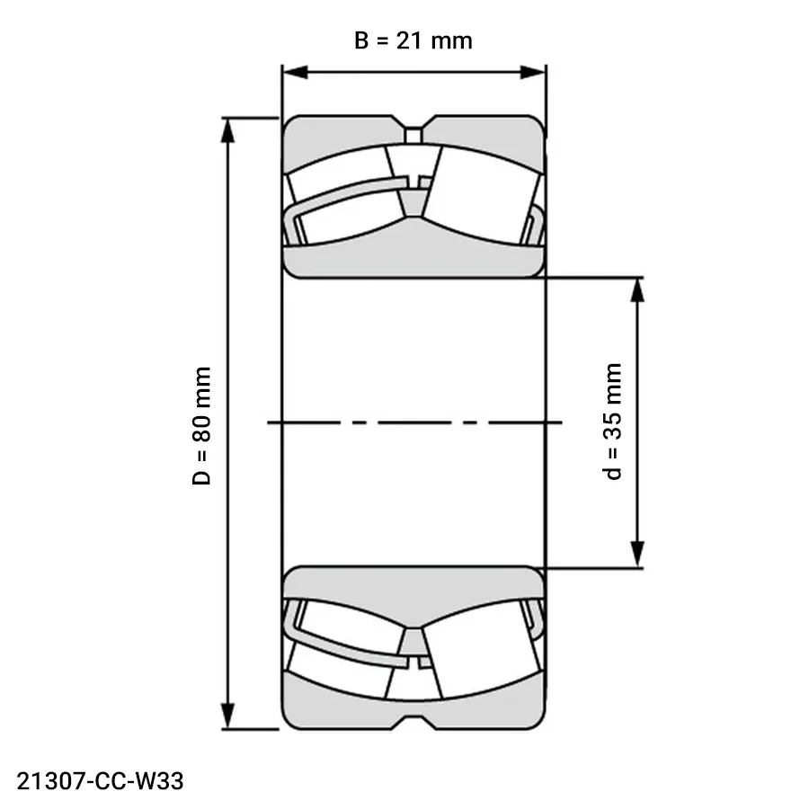 شمای فنی رولبرینگ بشکه ای 21307 CC W33