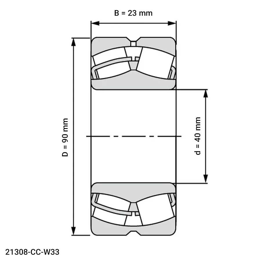 شمای فنی رولبرینگ بشکه ای 21308 CC W33