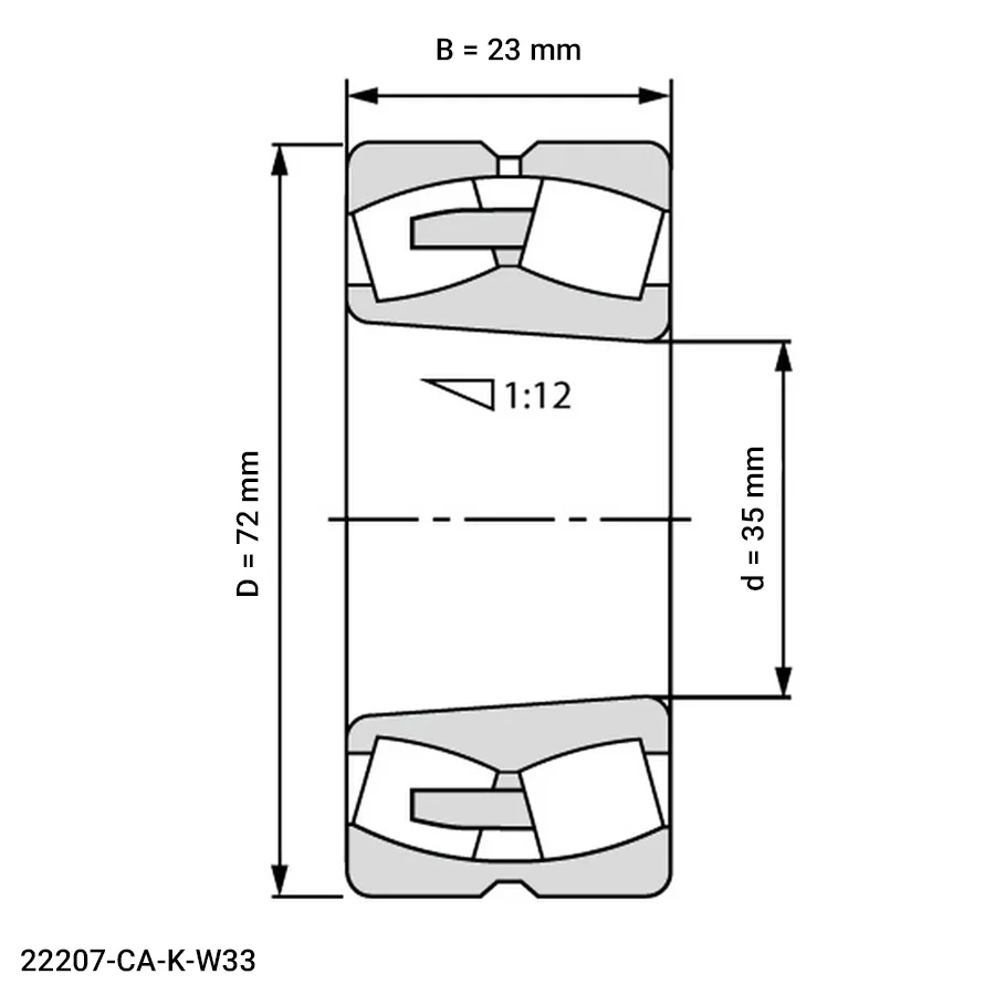 شمای فنی رولبرینگ بشکه ای 22207 CA K W33