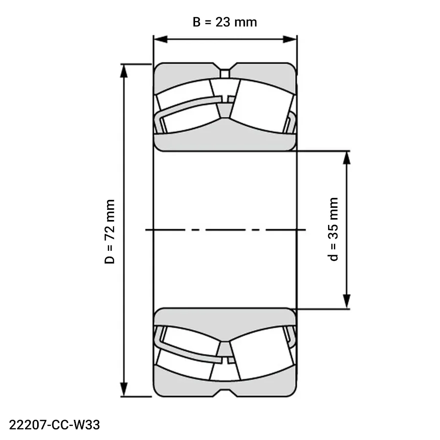 شمای فنی رولبرینگ بشکه ای 22207 CC W33