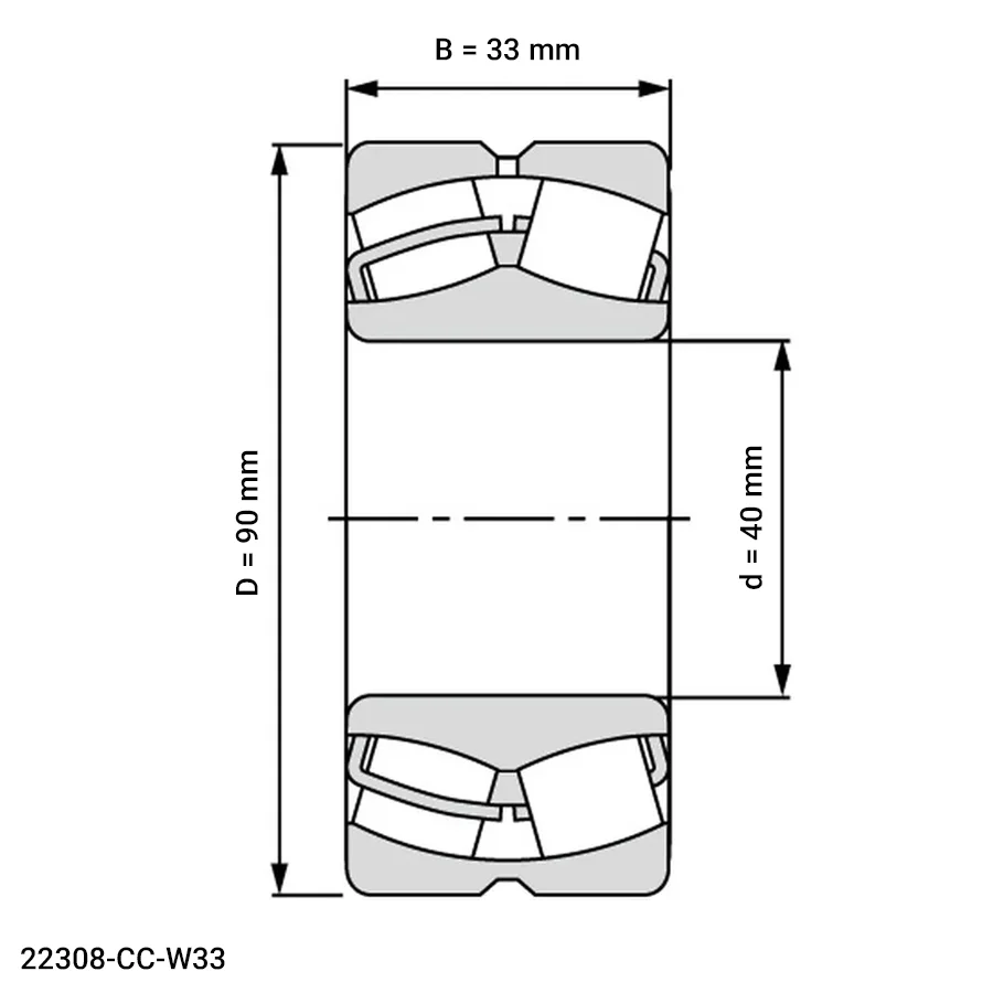 شمای فنی رولبرینگ بشکه ای 22308 CC W33