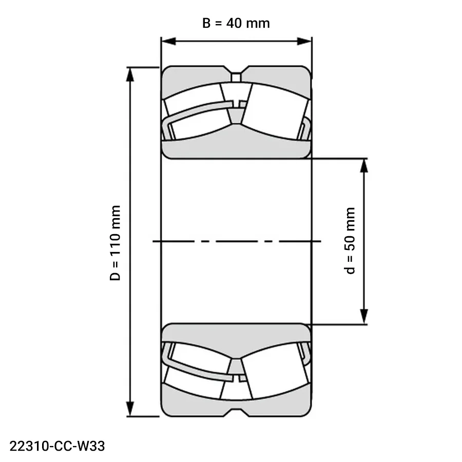شمای فنی رولبرینگ بشکه ای 22310 CC W33