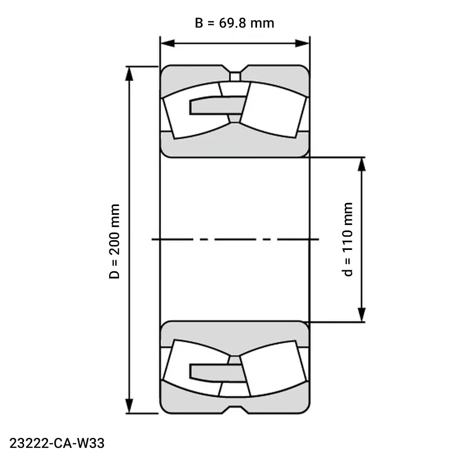 شمای فنی رولبرینگ بشکه ای 23222 CA W33