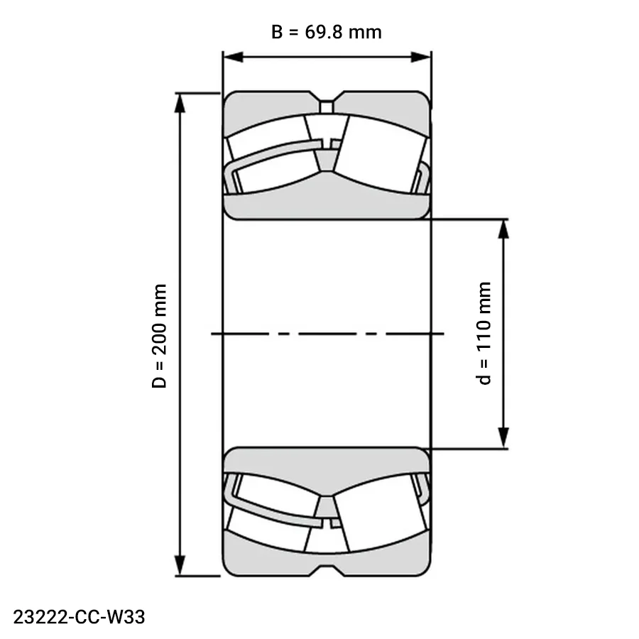 شمای فنی رولبرینگ بشکه ای 23222 CC W33