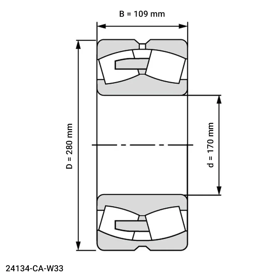 شمای فنی رولبرینگ بشکه ای 24134 CA W33