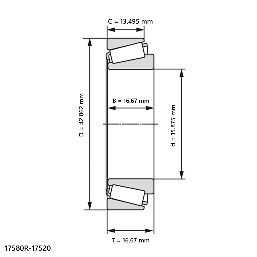 شمای فنی رولبرینگ مخروطی 17580R 17520