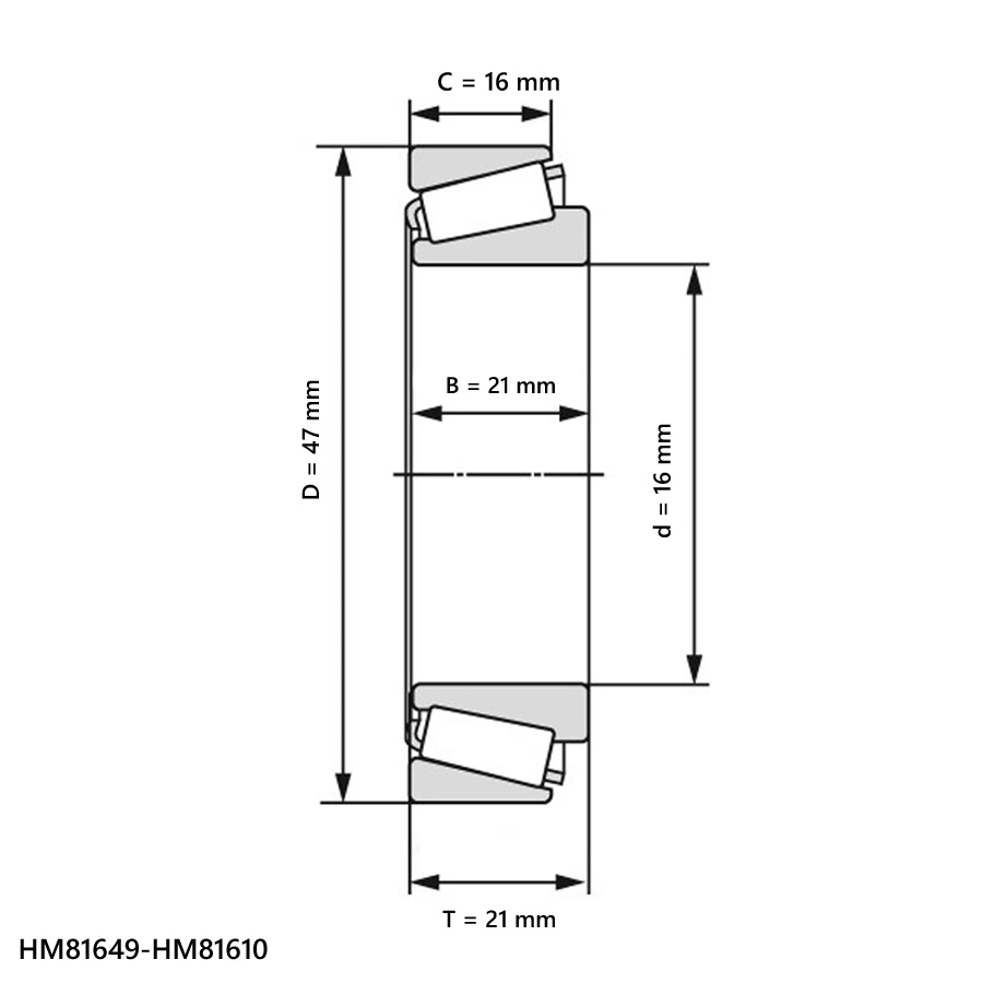 شمای فنی رولبرینگ مخروطی HM81649 HM81610